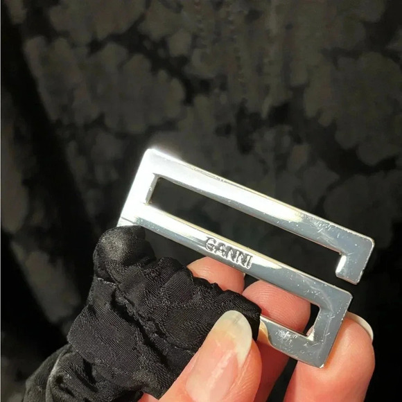 Ganni Naia Jacquard Black Floral Wide Sleeve Cross Back Midi Dress Size 6 - Picture 13 of 15